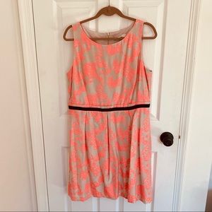 LOFT Coral Pink and Tan Embroidered Dress